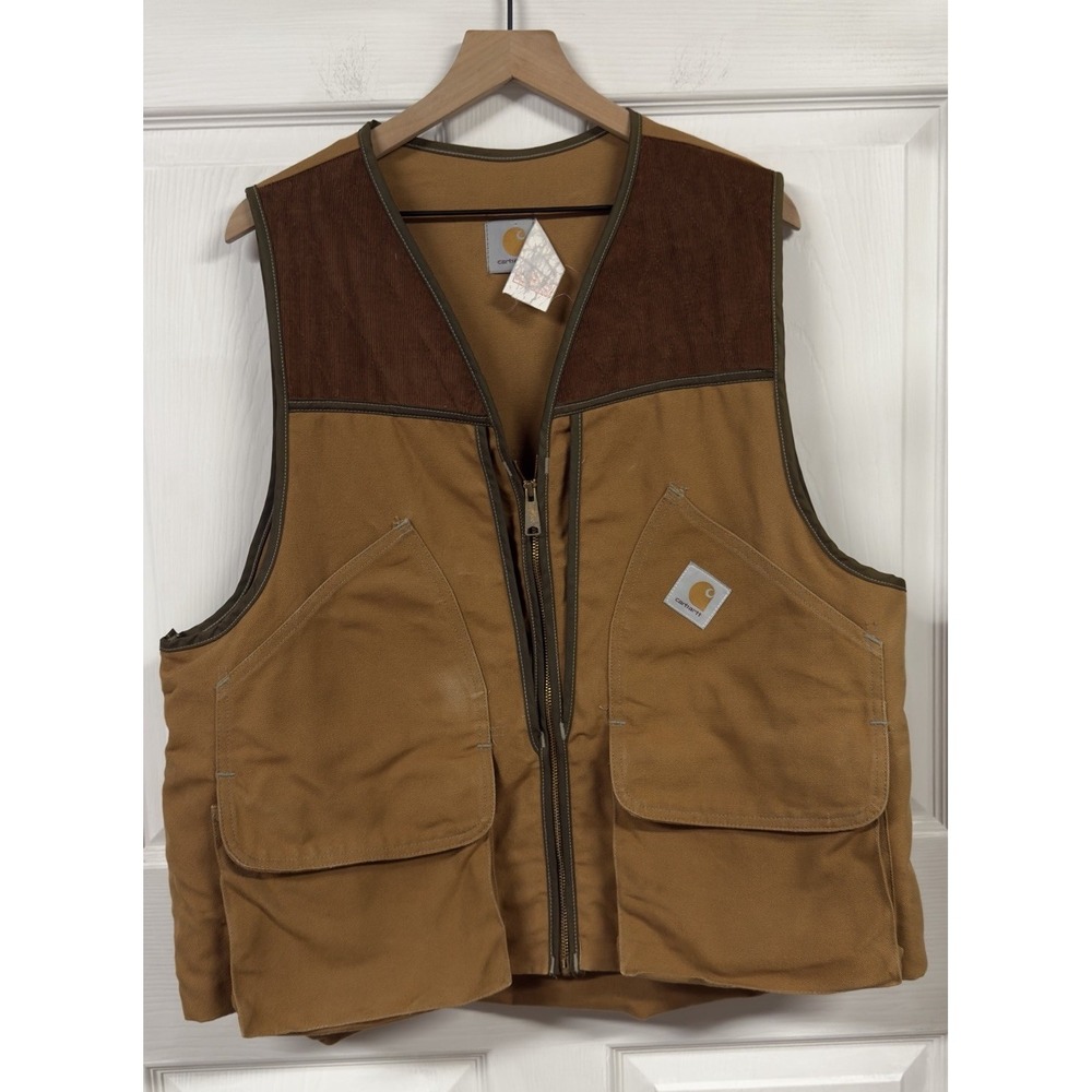 Vintage Carhartt Duck Canvas Hunting Utility Vest Corduroy Shoulders men X large